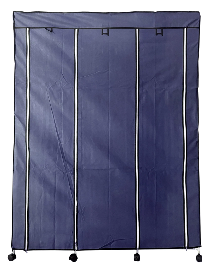 imagem de Armário de Tecido com Portas Zíper e Rodas Nyana Home 170x125x45cm 6 espaços, 3 portas, 2 guarda-roupas Azul2