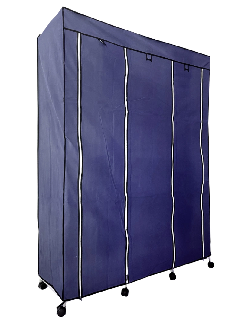 imagem de Armário de Tecido com Portas Zíper e Rodas Nyana Home 170x125x45cm 6 espaços, 3 portas, 2 guarda-roupas Azul3