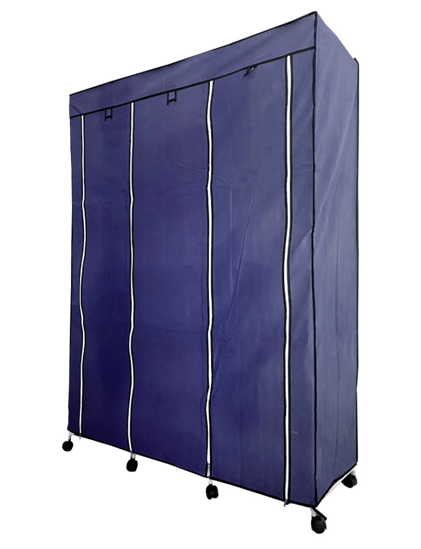 imagem de Armário de Tecido com Portas Zíper e Rodas Nyana Home 170x125x45cm 6 espaços, 3 portas, 2 guarda-roupas Azul4