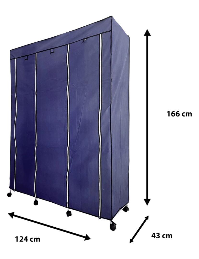 imagem de Armário de Tecido com Portas Zíper e Rodas Nyana Home 170x125x45cm 6 espaços, 3 portas, 2 guarda-roupas Azul5