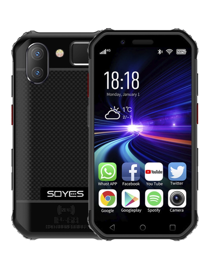 DAM - DAM Smartphone robusto  SMINI S10 4G, Android 6.0, 3 GB de RAM + 64 GB. Tela de 3''. IP68 3 NÍVEL DE PROVA (Anti-queda, Poeira, Água)Cartão SIM duplo. 5,2x1,6x9,8 cm. Cor preta