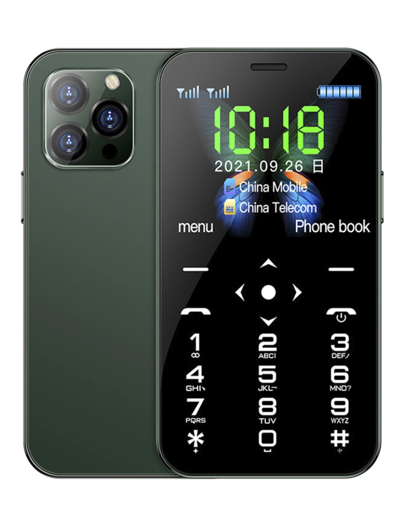 imagem de DAM Celular  Mini D13 3G, 128 MB ROM. Tela de 1,8''. Cartão SIM duplo. 3,9x0,9x8,2 cm. Cor: Verde Escuro1