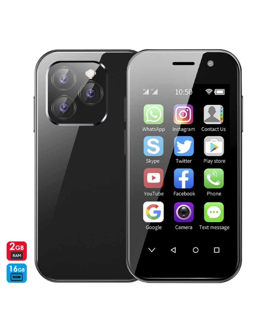 DAM - DAM Smartphone  Mini 14 PRO 4G, Android 9.0, 2 GB de RAM + 16 GB. Tela de 3''. Cartão SIM duplo. 4,7x1,2x9,4cm. Cor preta