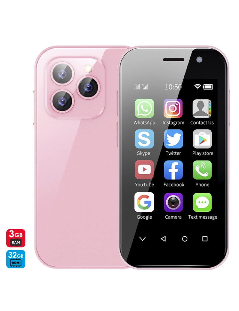 DAM - DAM Smartphone  Mini 14 PRO 4G, Android 9.0, 3 GB de RAM + 32 GB. Tela de 3''. Cartão SIM duplo. 4,7x1,2x9,4cm. Cor rosa