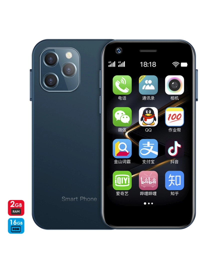 imagem de DAM Smartphone  Mini XS12 4G, Android, 2 GB de RAM + 16 GB. Tela de 3''. Cartão SIM duplo. 4,5x1,1x8,9 cm. Cor: Azul Escuro1
