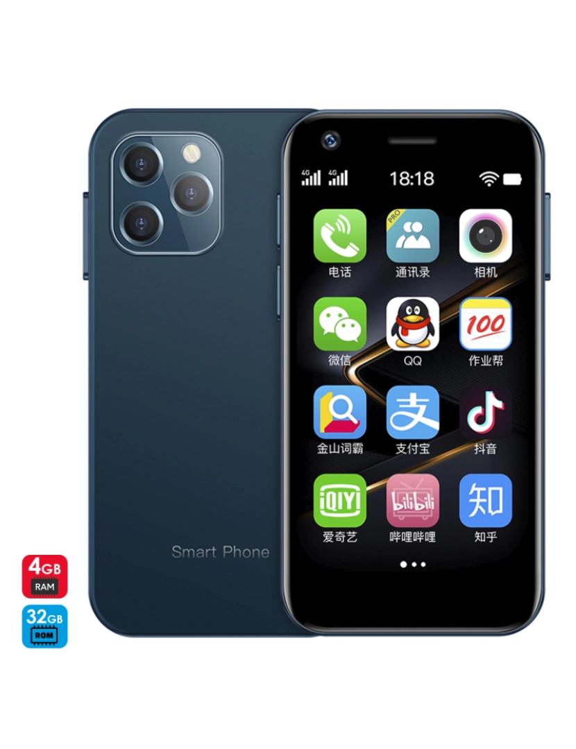 imagem de DAM Smartphone  Mini XS12 4G, Android, 4 GB de RAM + 32 GB. Tela de 3''. Cartão SIM duplo. 4,5x1,1x8,9 cm. Cor: Azul Escuro1