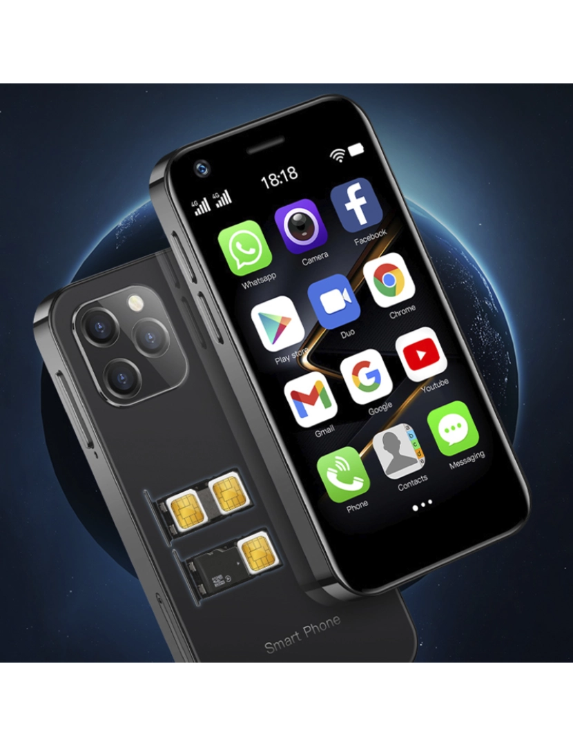 imagem de DAM Smartphone  Mini XS12 4G, Android, 4 GB de RAM + 64 GB. Tela de 3''. Cartão SIM duplo. 4,5x1,1x8,9 cm. Cor: Azul Escuro6