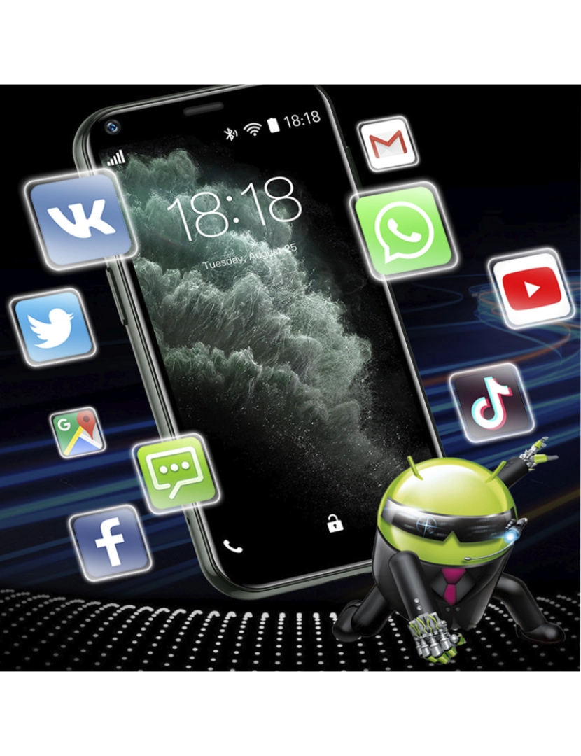 imagem de DAM Smartphone  Mini XS11 3G, Android, 1 GB de RAM + 8 GB. Tela de 2,5''. Cartão SIM duplo. 4,3x0,9x8,5 cm. Cor preta3