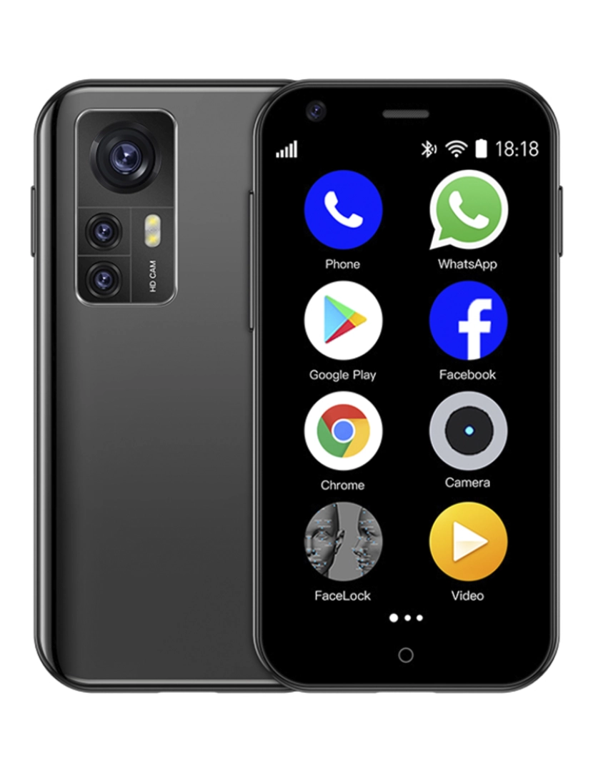DAM - DAM Smartphone  Mini D18 3G, Android, 1 GB de RAM + 8 GB. Tela de 2,5''. Cartão SIM duplo. 4,4x1x8,6cm. Cor preta