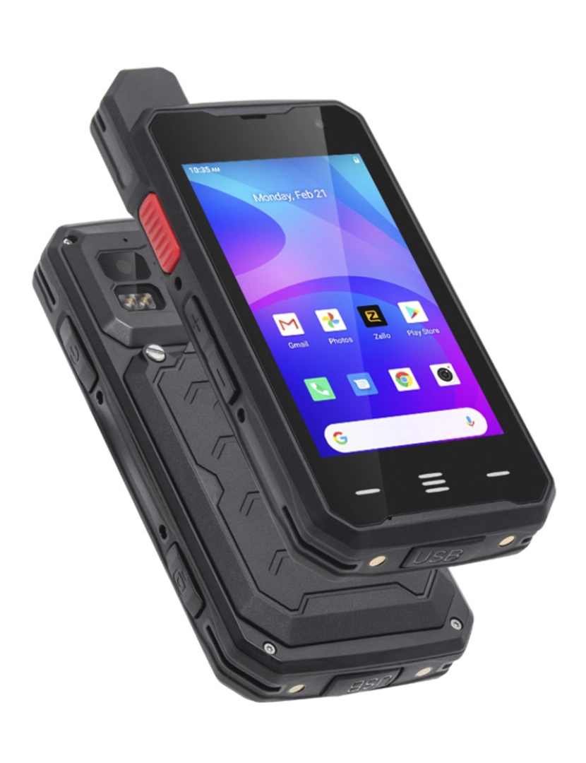 DAM - DAM Smartphone robusto  F101 4G, Android 10, 2 GB de RAM + 16 GB. Tela de 4''. 13mpx + 5mpx. GPS. Função walkie POC. Antena amplificadora. Alto-falante classe K. 7x2,3x13,5 Cm. Cor preta