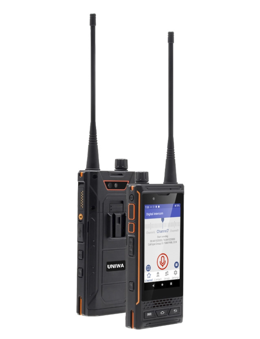 DAM - DAM  Smartphone / Rádio Walkie Talkie Rugged P4 4G, Android 9.0, 4 GB de RAM + 64 GB. Tela de 4''. 13mpx + 8mpx. GPS. IP68. UHF/VHF. 7,1x2,5x14,8 cm. Cor preta
