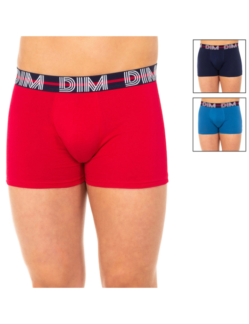 DIM - Pack 3 Boxers Coton Pawerful Homem Azul Marinho, Vermelho e Azul