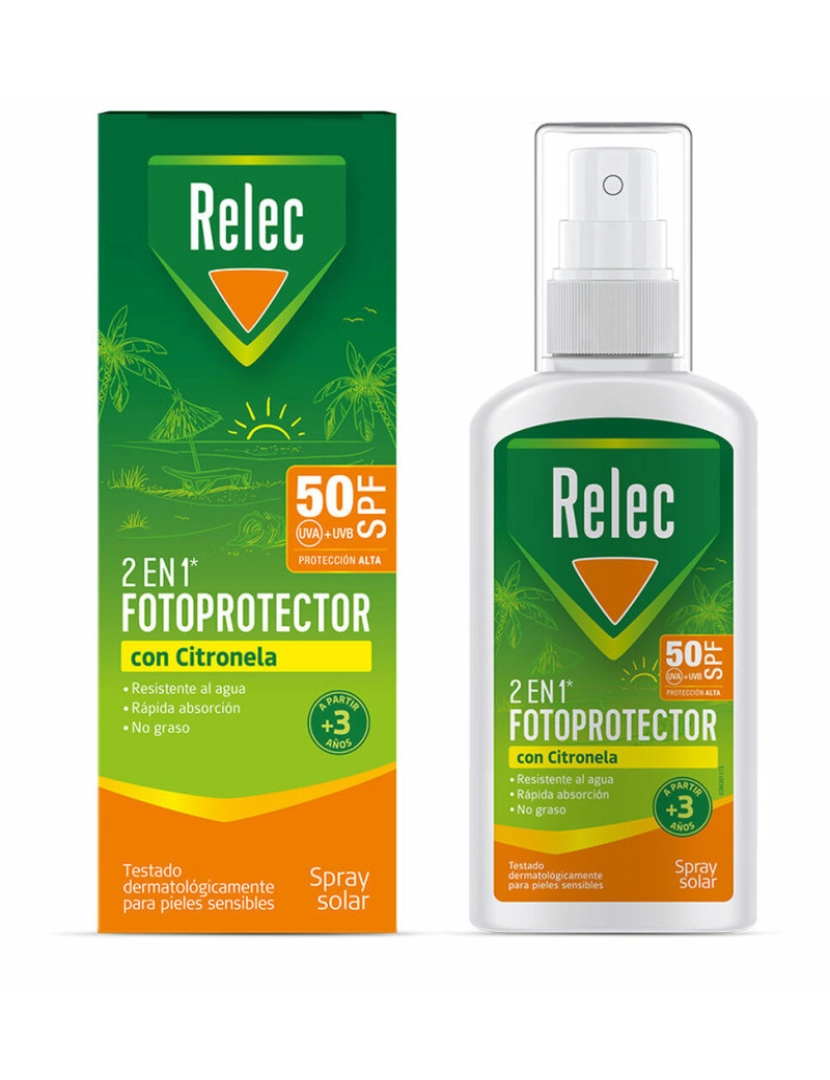 Relec - FOTOPROTECTOR 2 en 1 solar citronela spray SPF50 100 ml