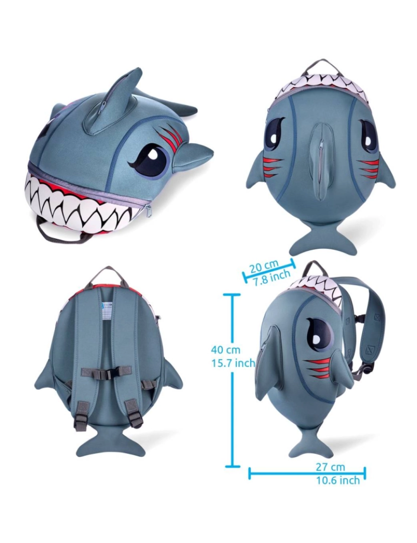 imagem de Mochila para crianças| Tubarão Cinza| Crazy Safety | Testado e Certificado2