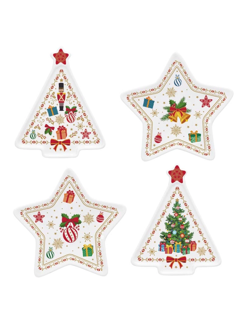 EasyLife - Conjunto 4 Sortido Teabag Holder Porcelana Christmas Ornaments