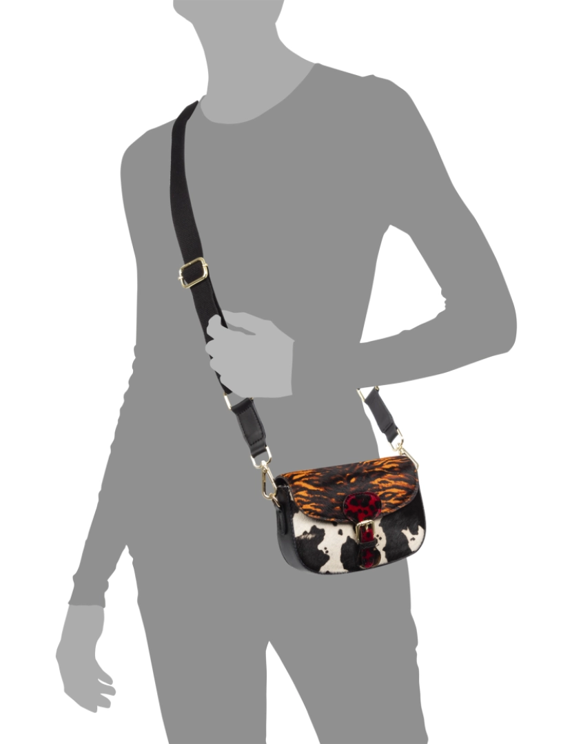 imagem de FIRENZE ARTEGIANI Bolsa de ombro feminina Annone. Acabamento em couro legítimo Cavallino com estampa animal.4