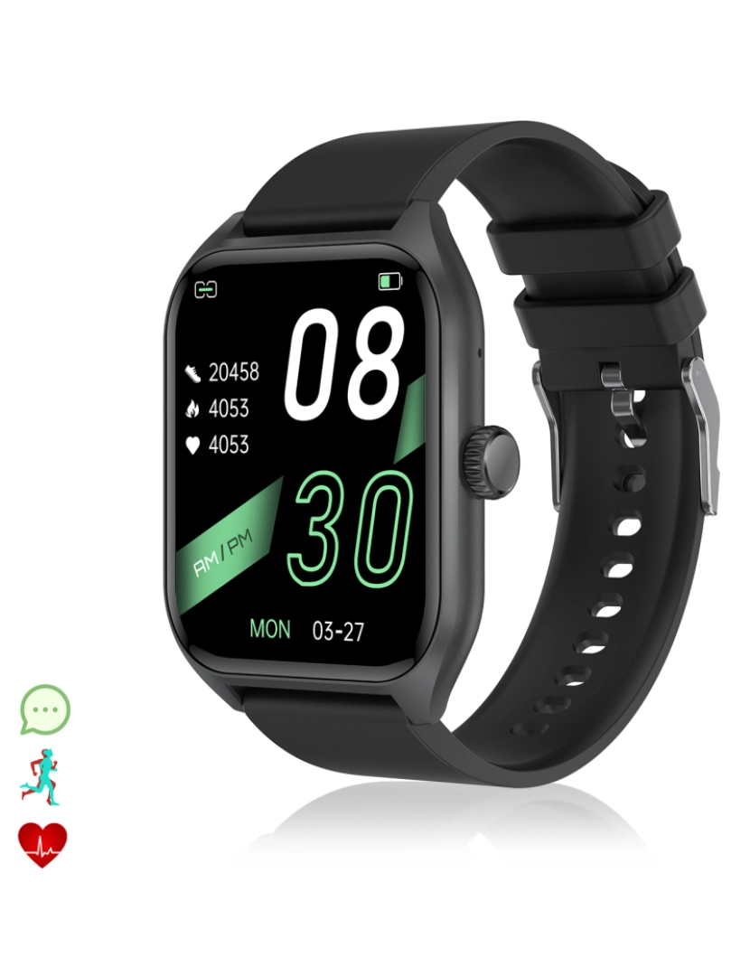 imagem de DAM Smartwatch Qx5 com tela de 1,96 polegadas. Chamadas Bluetooth, mais de 100 modalidades esportivas, monitor de glicose e pressão arterial.1