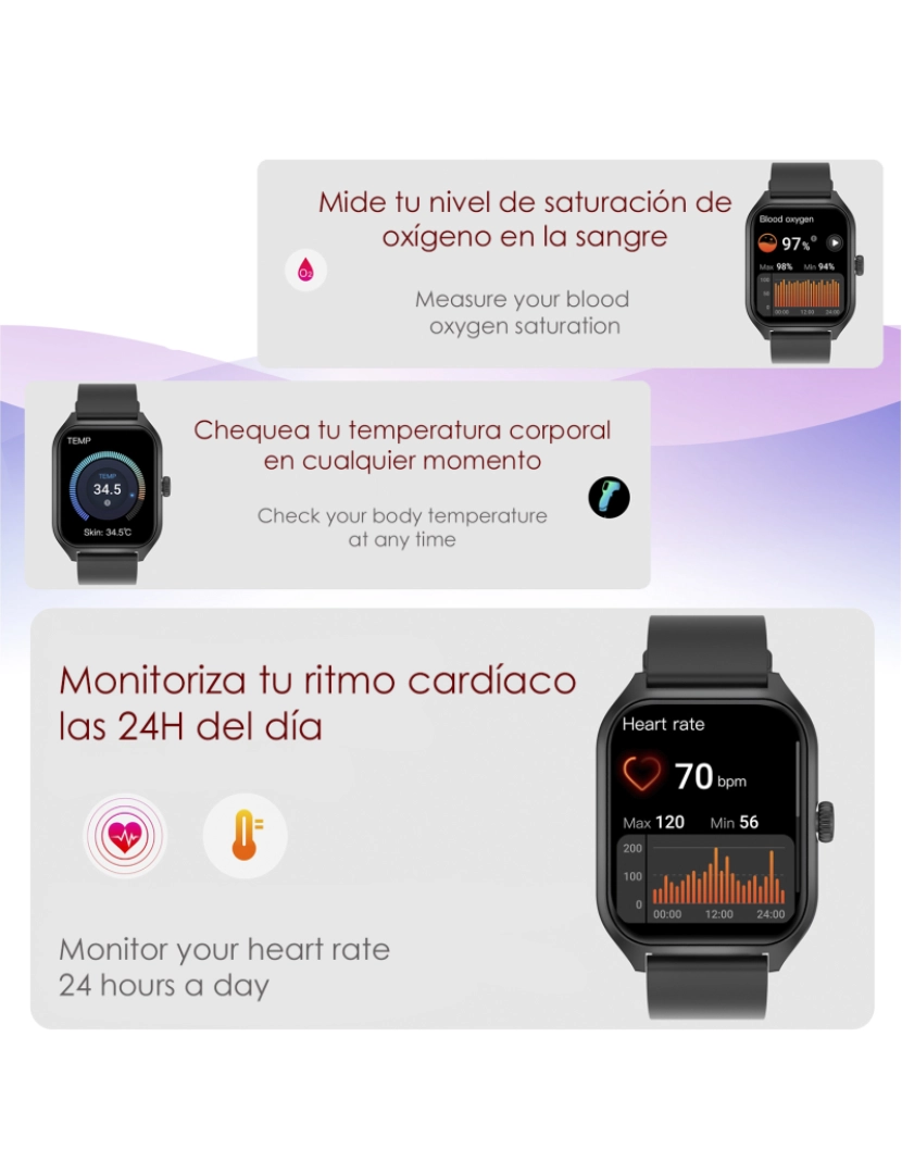 imagem de DAM Smartwatch Qx5 com tela de 1,96 polegadas. Chamadas Bluetooth, mais de 100 modalidades esportivas, monitor de glicose e pressão arterial.2