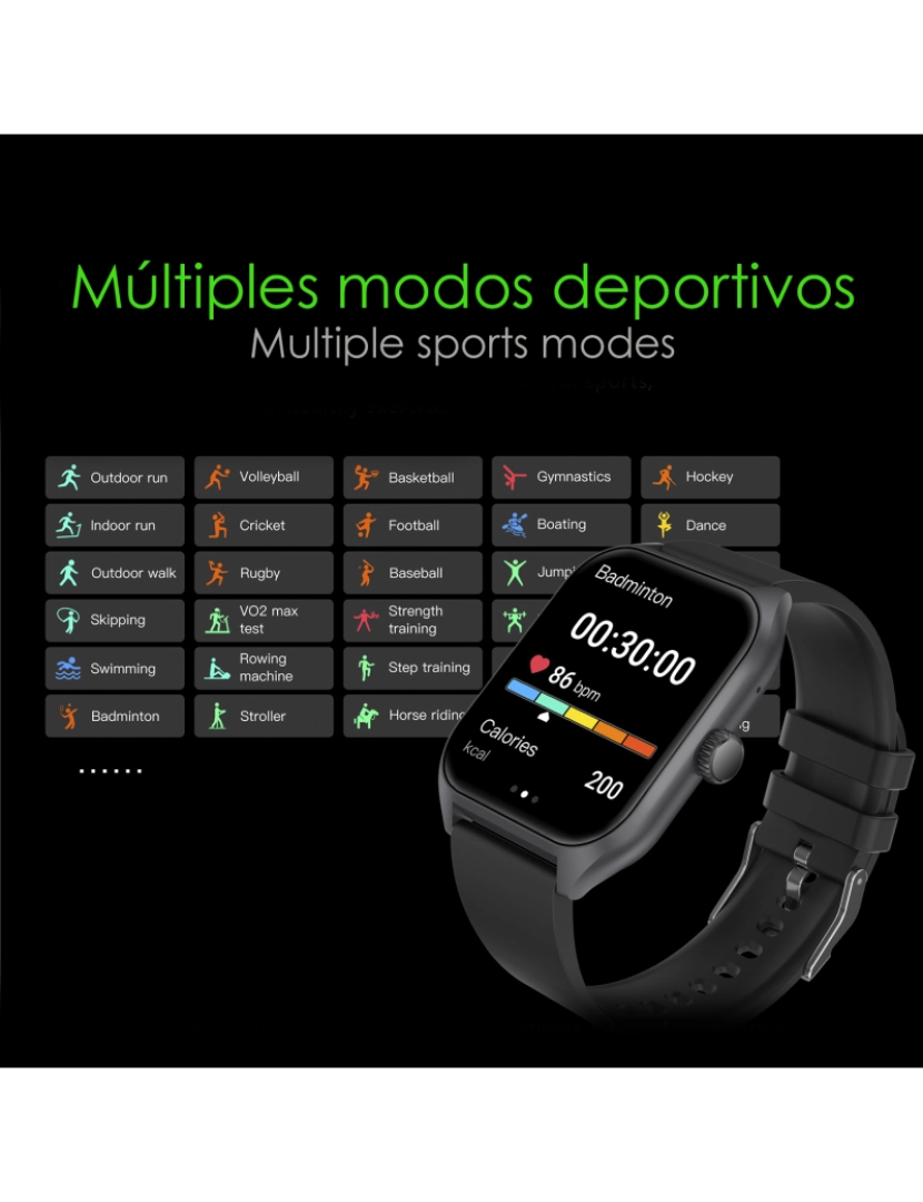 imagem de DAM Smartwatch Qx5 com tela de 1,96 polegadas. Chamadas Bluetooth, mais de 100 modalidades esportivas, monitor de glicose e pressão arterial.3
