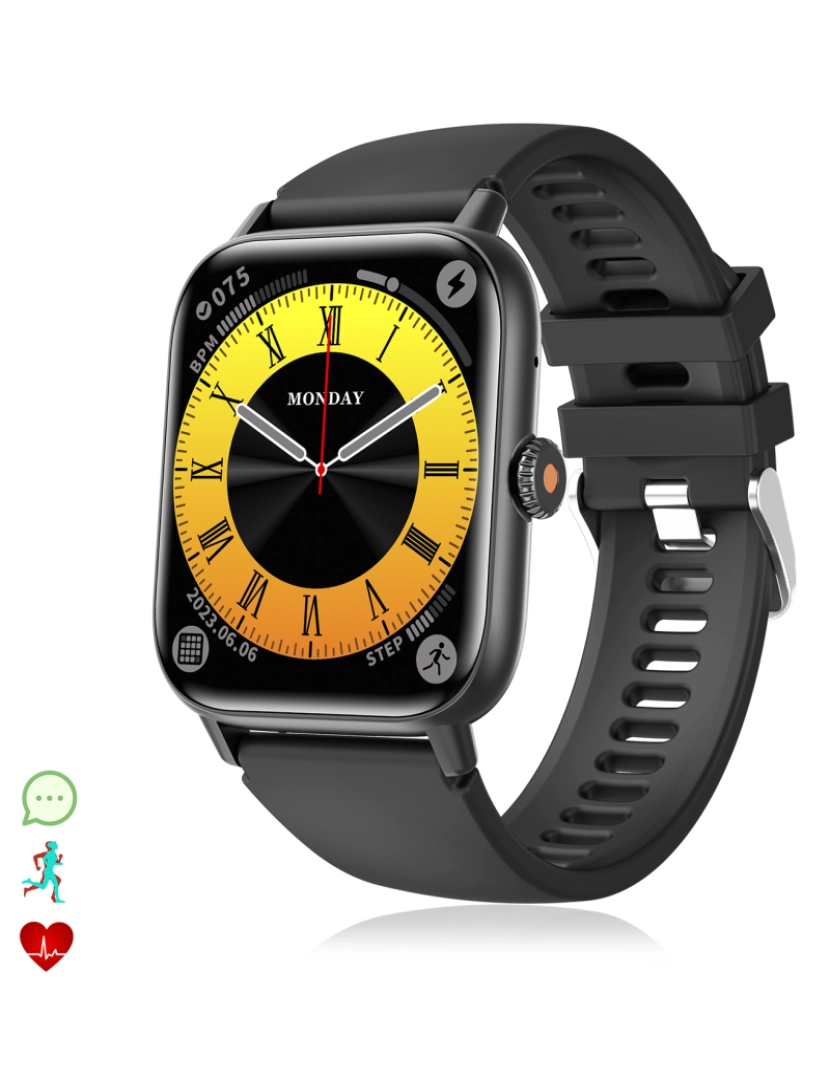 DAM - DAM Smartwatch QS13 com notificações de App, mais de 100 modalidades esportivas, chamadas Bluetooth. Monitor de glicose, pressão arterial e oxigênio.