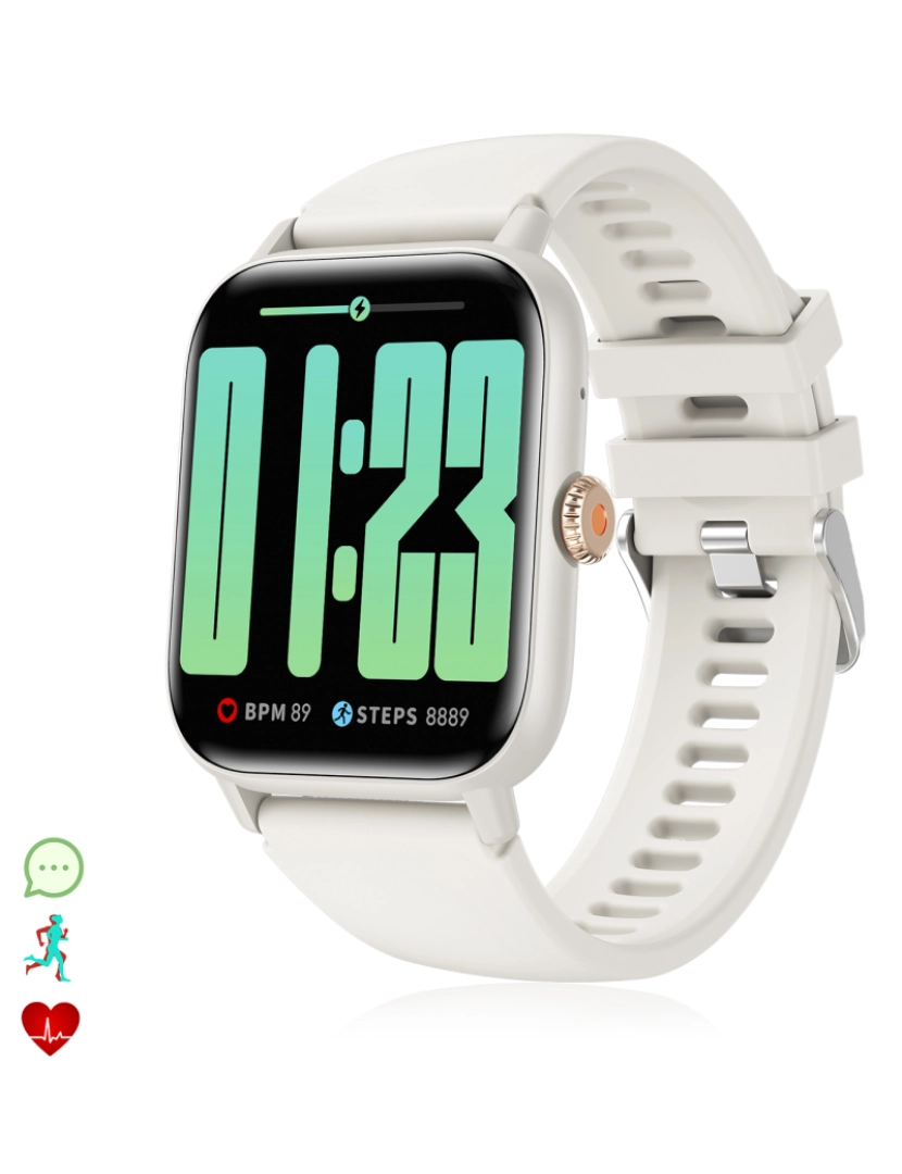 DAM - DAM Smartwatch QS13 com notificações de App, mais de 100 modalidades esportivas, chamadas Bluetooth. Monitor de glicose, pressão arterial e oxigênio.