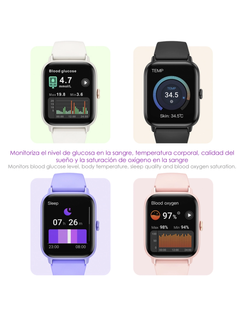 imagem de DAM Smartwatch QS13 com notificações de App, mais de 100 modalidades esportivas, chamadas Bluetooth. Monitor de glicose, pressão arterial e oxigênio.5