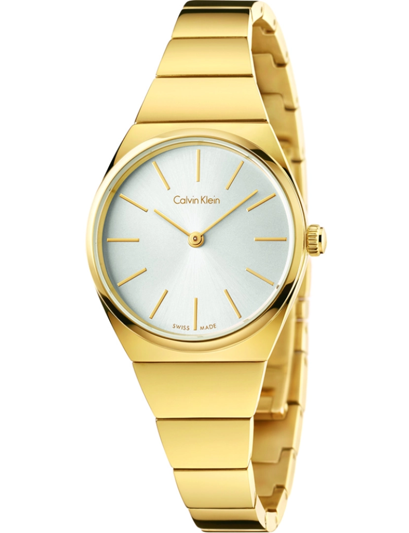 Calvin Klein - Calvin Klein Relógio Feminino, K6C23546 Modelo. Relógio de aço inoxidável chapeado, pulseira de ouro amarelo e mostrador prateado. Analog Watch for Women.