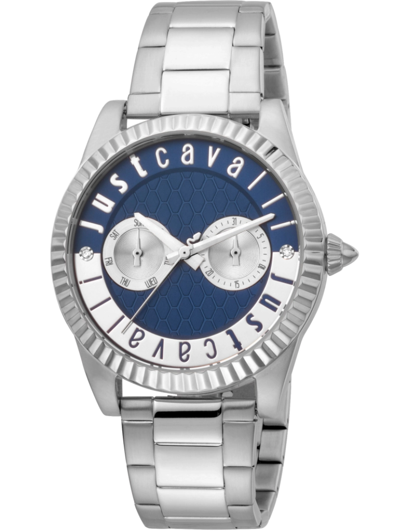 Just Cavalli  - Assista apenas Cavalli Jc1L142M0065 Pulseira de aço inoxidável cor: Metálico Dial azul Multifunction feminino