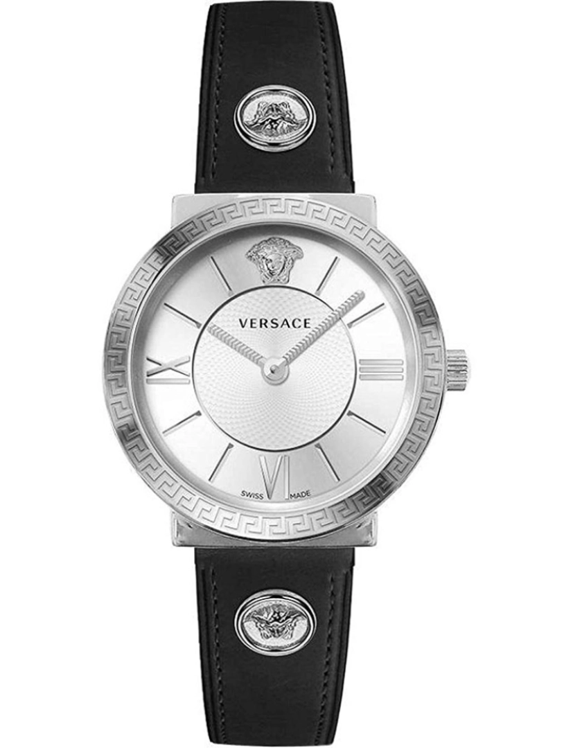 imagem de Versace Veve00119 pulseira de aço inoxidável cor: mostrador preto prata Analog mulher1