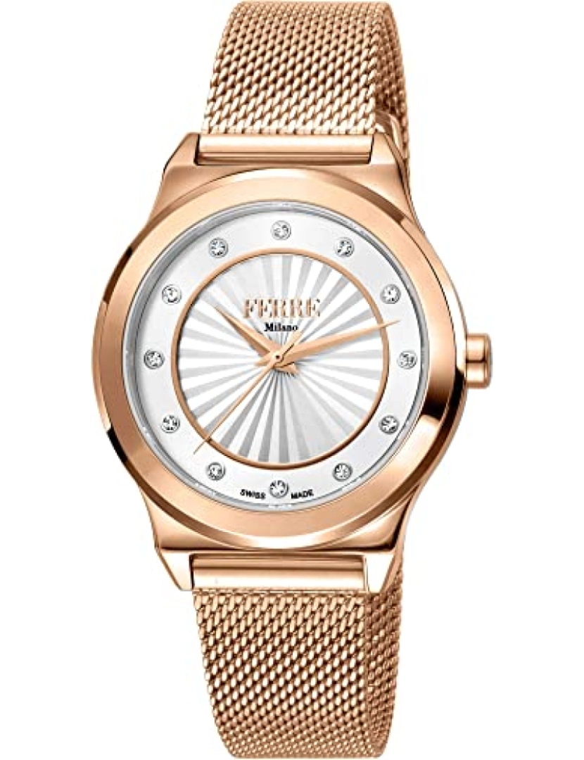 Ferrè Milano - Assista Ferrè Milano Fm1L125M0261 Chapa de aço inoxidável Cor: ouro rosa Dial prata Analog mulher