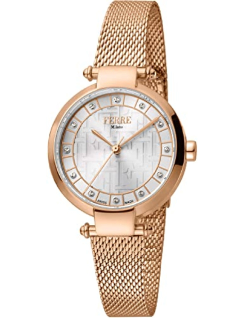 Ferrè Milano - Assista Ferrè Milano Fm1L134M0071 Chapa de aço inoxidável Cor: ouro rosa Dial prata Analog mulher