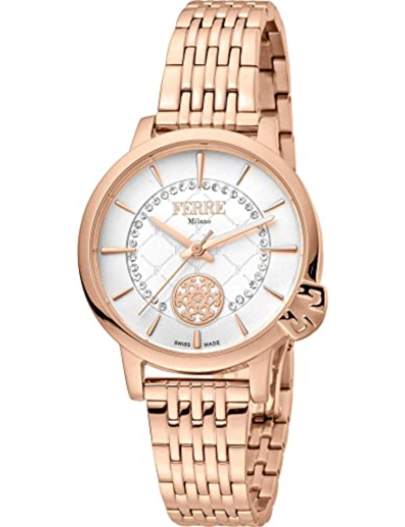 Ferrè Milano - Assista Ferrè Milano Fm1L150M0081 Chapa de aço inoxidável Cor: ouro rosa Dial prata Analog mulher