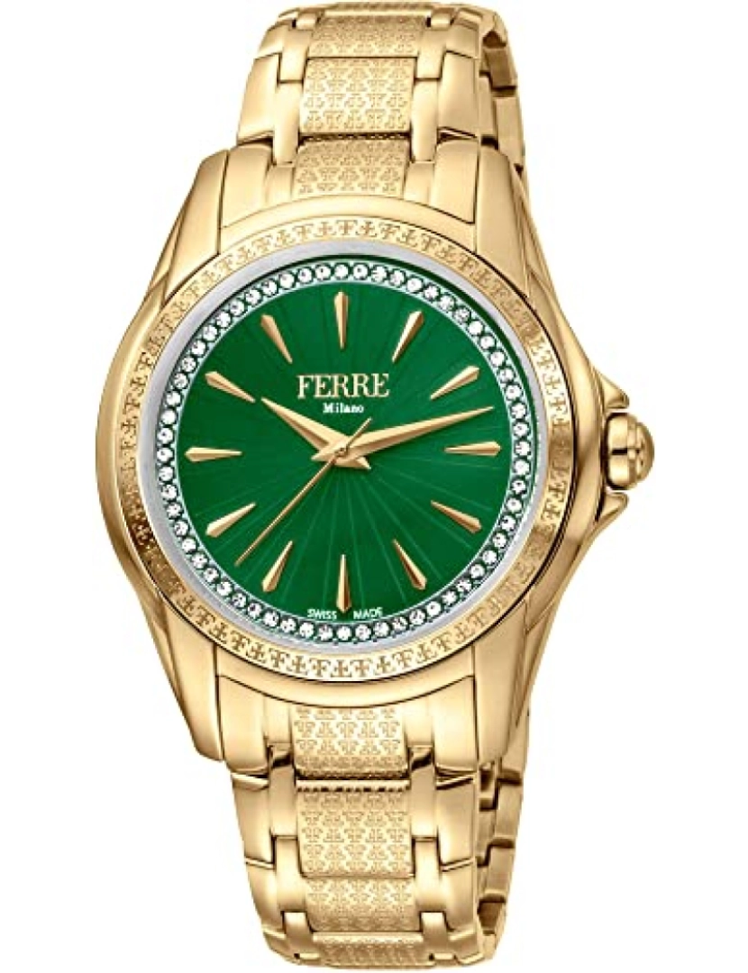 Ferrè Milano - Assista Ferrè Milano Fm1L119M0061 Chapa de aço inoxidável Cor: Amarelo Gold Dial Verde Analógico Mulher