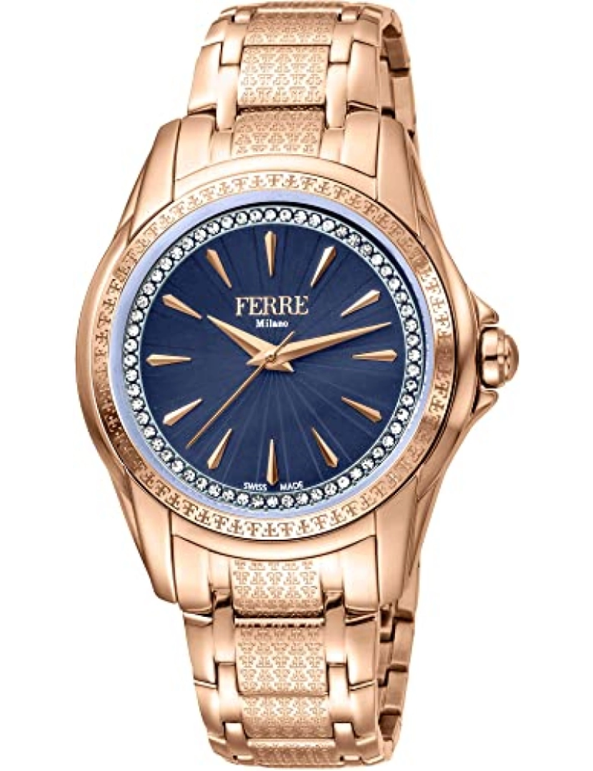 Ferrè Milano - Assista Ferrè Milano Fm1L119M0071 Chapa de aço inoxidável Cor: Rosa Dial Azul Analógico Mulher