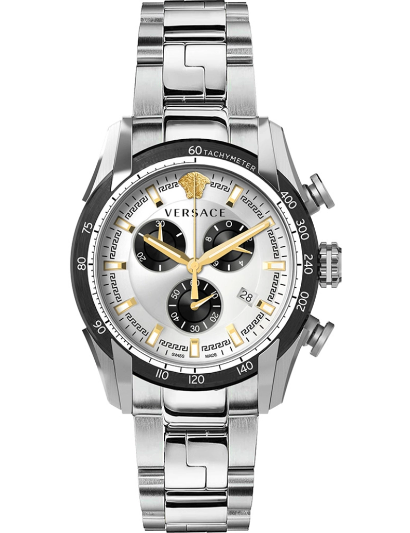 Versace - Pulseira de Versace Cuidado. - Ve2I00321 Cor da cinta: Prata cinza Dial Cinzento Prata Preto Homem