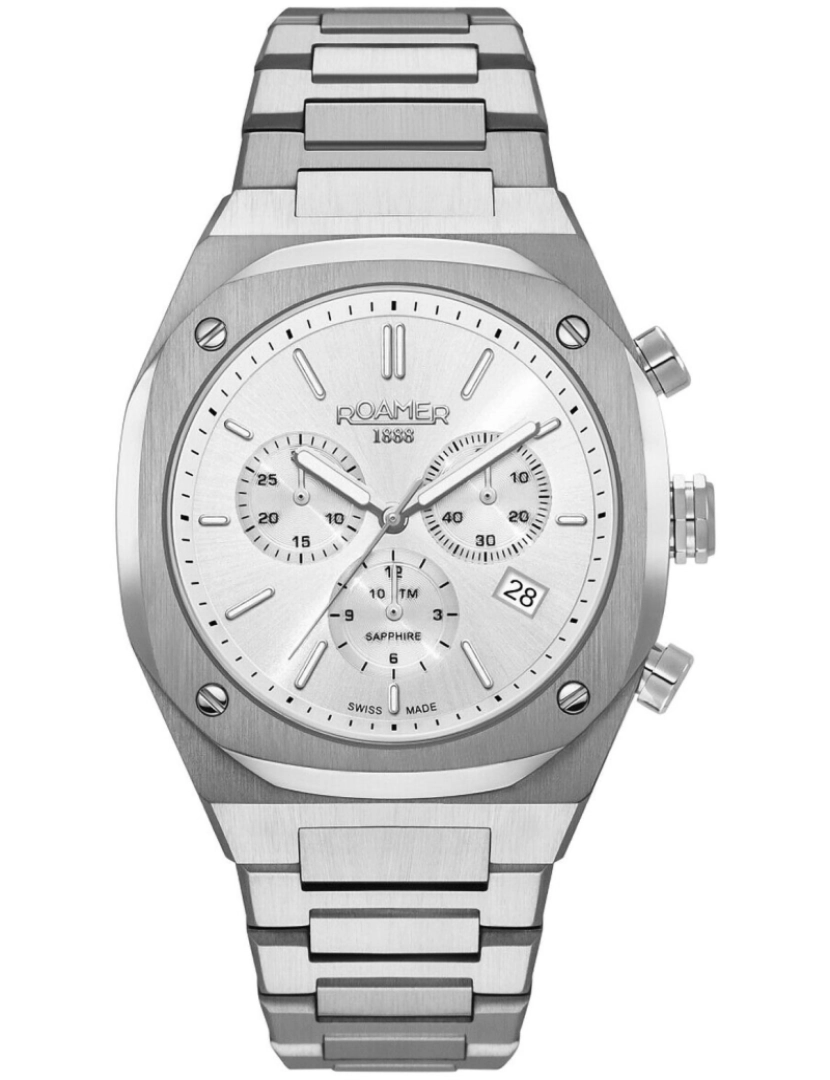 Roamer - Roamer Stingray R7 Chrono pulseira - 854837-41-15-50 Cor da cinta: Prata cinza Dial Branco Homem