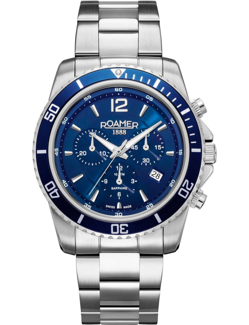 Roamer - Pulseira relógio Roamer Nautic Chrono 100 - 862837-41-45-20 Cor da cinta: Prata cinza Dial Azul Noite Masculino