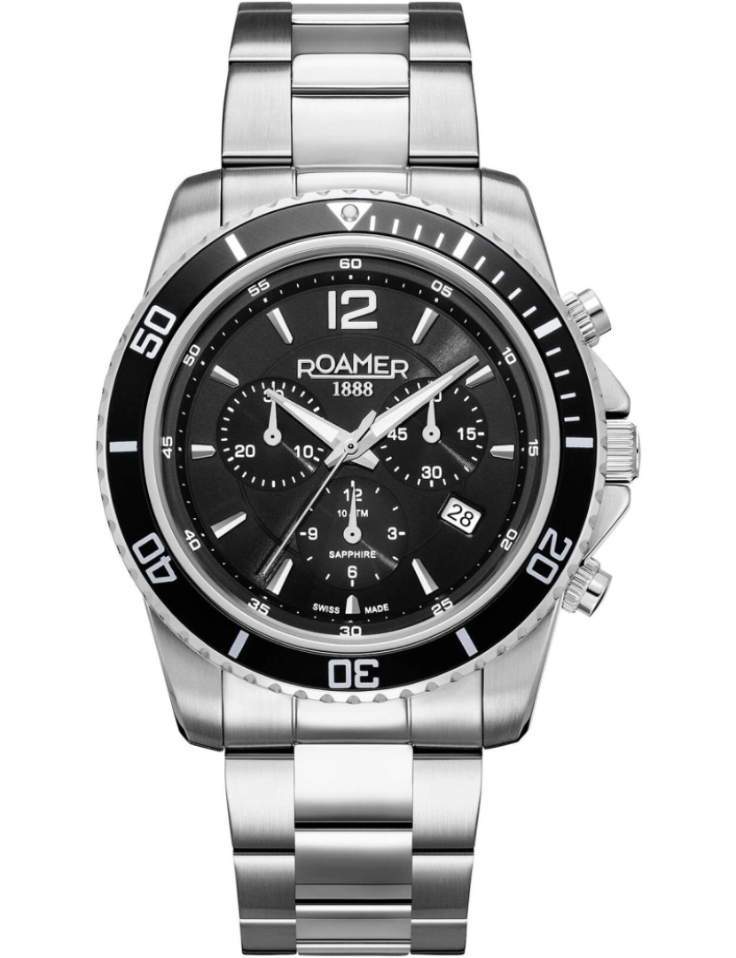 Roamer - Pulseira relógio Roamer Nautic Chrono 100 - 862837-41-55-20 Cor da cinta: Prata cinza Mostrando Homem Negro