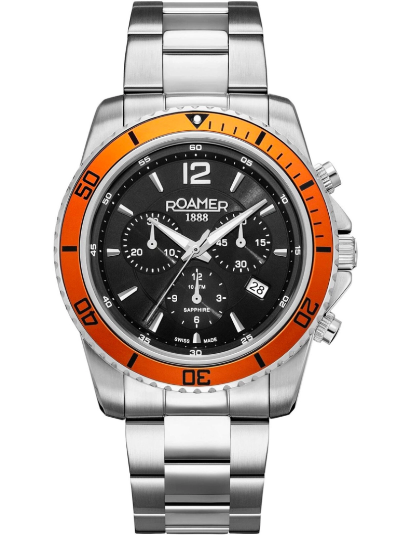 Roamer - Pulseira relógio Roamer Nautic Chrono 100 - 862837-41-65-20 Cor da cinta: Prata cinza Mostrando Homem Negro