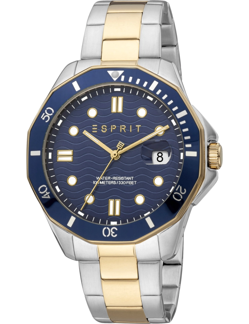 Esprit - Pulseira relógio Esprit Kale - Es1G367M0095 Cor da cinta: Prata cinza Ouro Amarelo Dial Azul Noite Homem