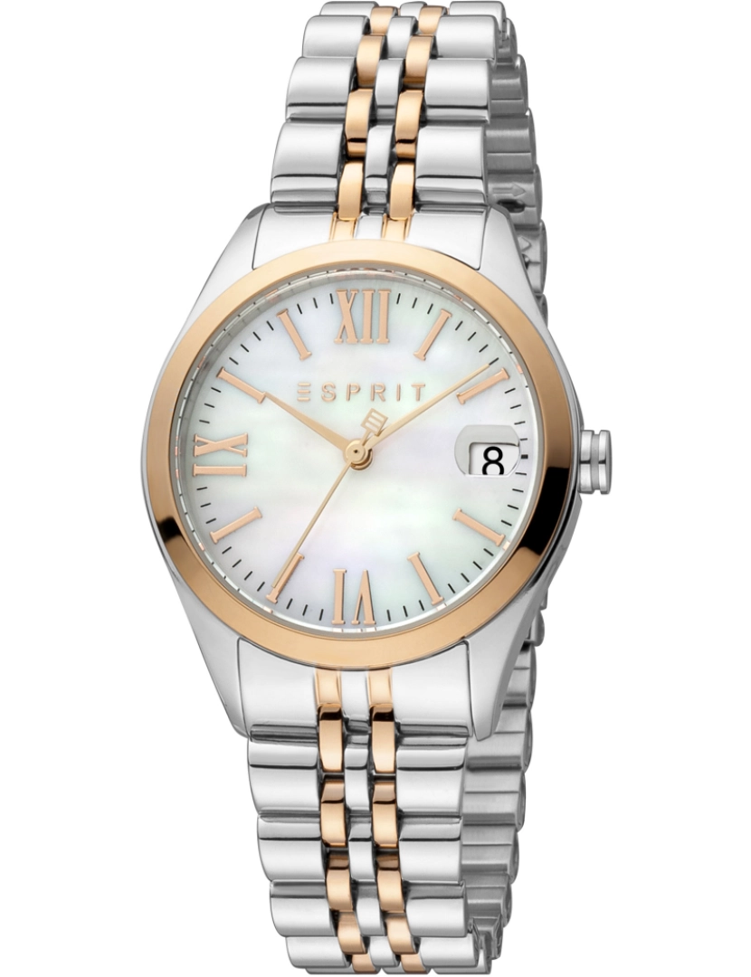 Esprit - Pulseira relógio Esprit Gina - Es1L321M0095 Cor da cinta: Cinza Prata Rose Gold Dial Mãe de Pearl Branco Mulher Velha