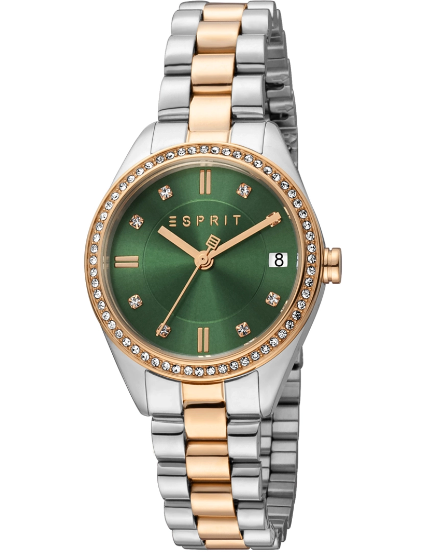 Esprit - Pulseira relógio Esprit Alia - Es1L341M0125 Cor Correa: Prata cinza Ouro Rose Dial Verde garrafa mulher