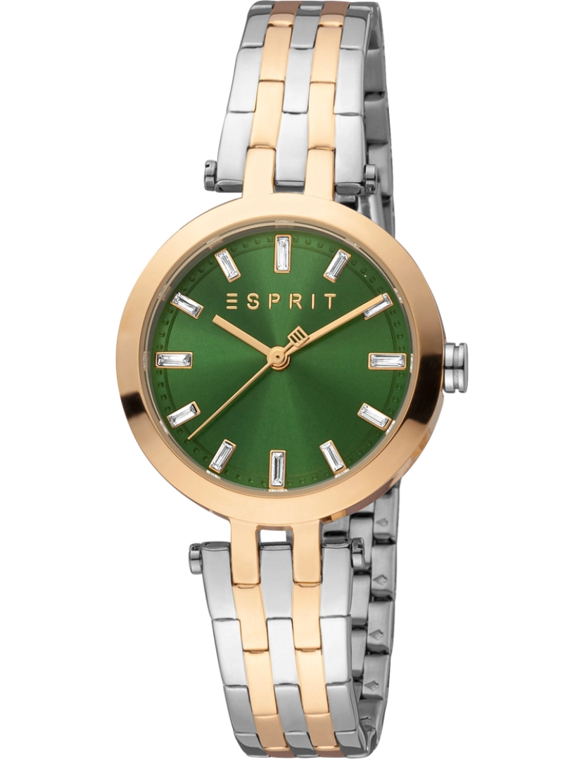 Esprit - Pulseira relógio Esprit Brooklyn - Es1L342M0115 Cor da cinta: Prata cinza Ouro Rose Dial Verde garrafa mulher