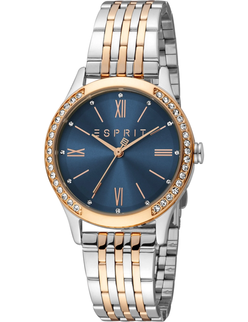 Esprit - Pulseira relógio Esprit Anny - Es1L345M0105 Cor da cinta: Prata cinza Rosa de Ouro Dial azul noite mulher