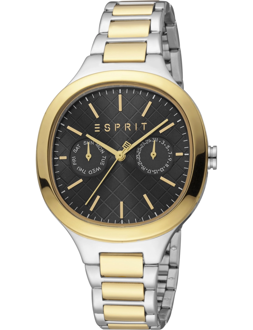 Esprit - Pulseira relógio Esprit Momo - Es1L352M0085 Cor da cinta: Prata cinza Ouro Amarelo Dial Preto Mulher