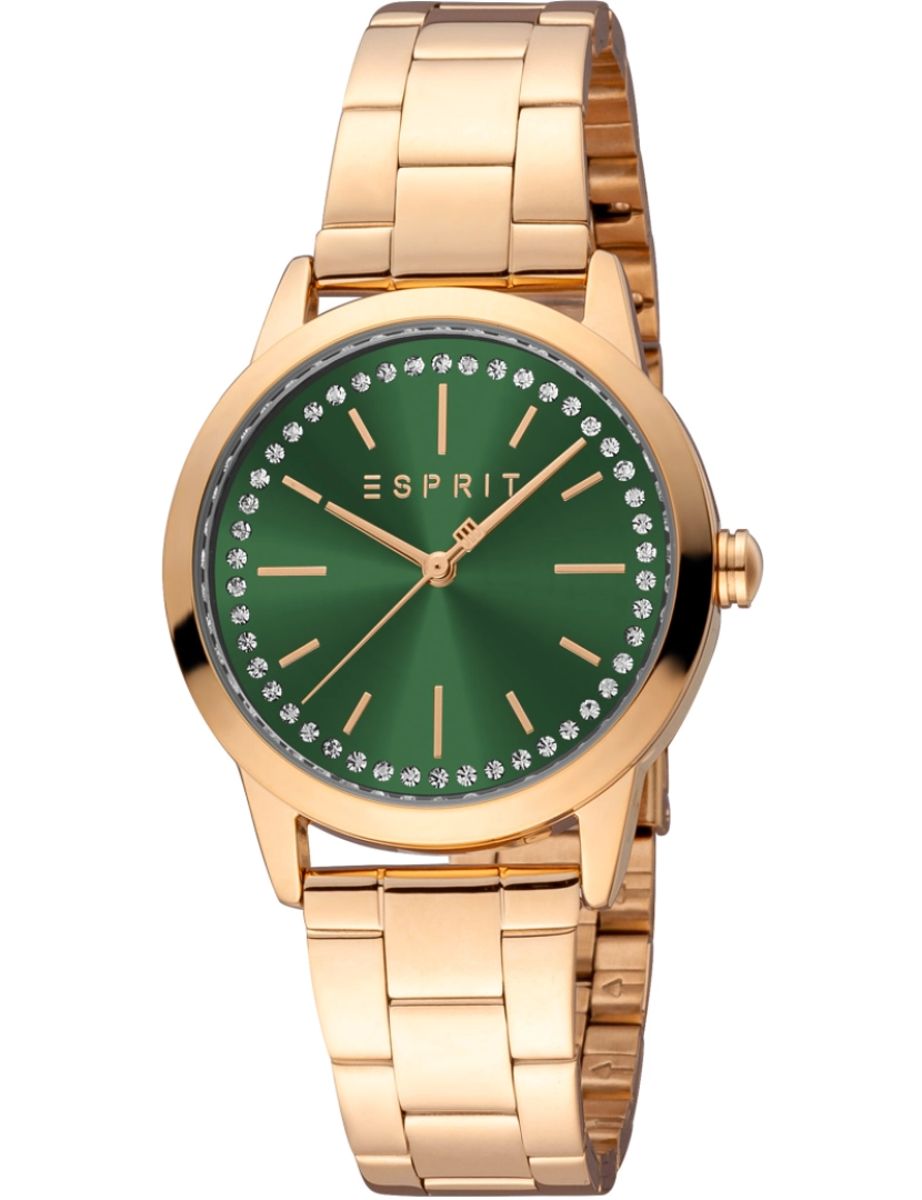 Esprit - Esprit relógio pulseira - Es1L362M0095 Cor: Rosa de Ouro Dial Verde garrafa mulher