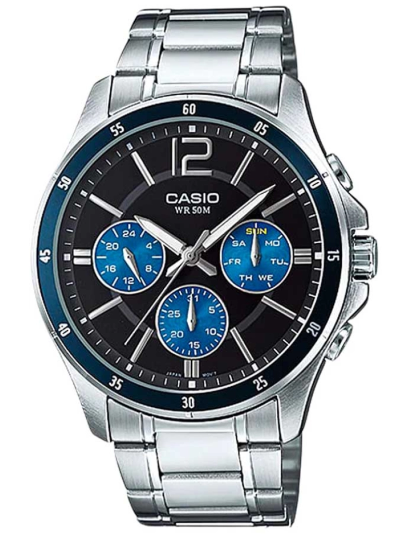 Casio - Relógio Casio Coleção Pulseira - Mtp-1374D-2A Cor Correa: Prata cinza Dial Azul Masculino