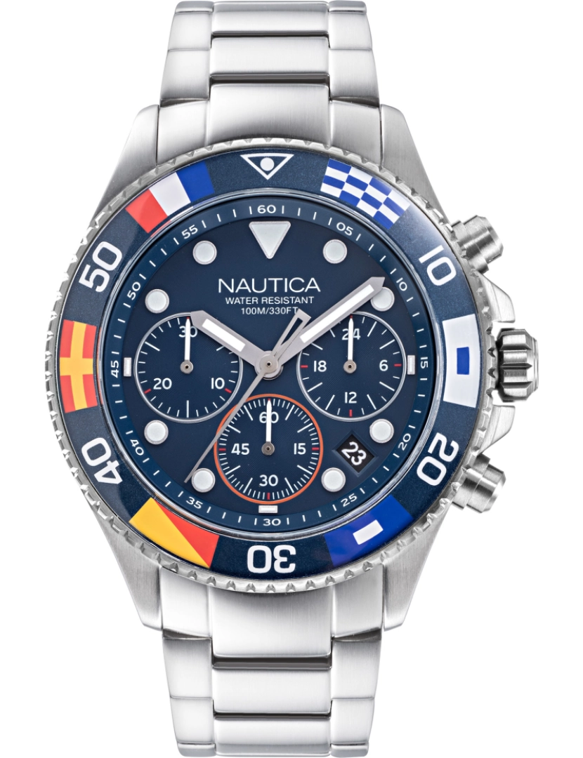 Nautica - Relógio Pulseira náutica - Napwpf909 Cor da cinta: Prata cinza Dial Azul Masculino