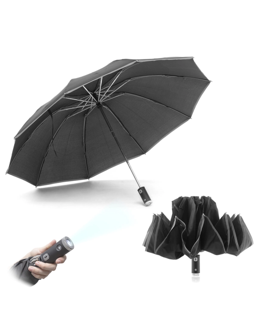 imagem de Guarda-chuva Dobrável de Fecho Invertido com LED Folbrella InnovaGoods1