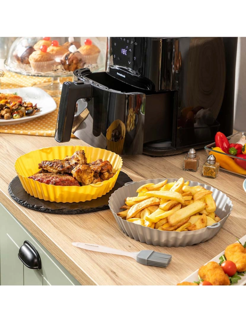 Innovagoods - Conjunto de 2 tabuleiros para cozinhar em Air Fryer com pincel InnovaGoods